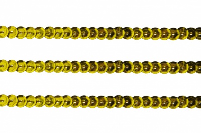 Пайетки "ОмТекс" на нитях, SILVER-BASE, 6 мм С / упак.73+/-1м, цв. А-1 - т.золото - купить в Краснодаре. Цена: 468.37 руб.