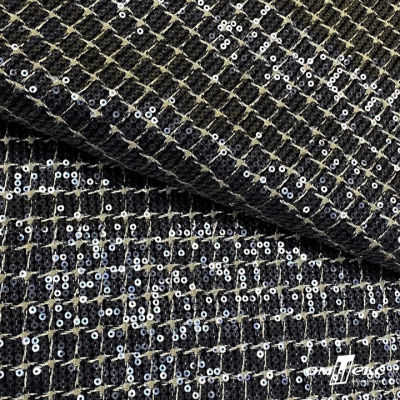 Ткань костюмная с пайетками, 100%полиэстр, 460+/-10 гр/м2, 150см #309 - цв. чёрный - купить в Краснодаре. Цена 1 203.93 руб.