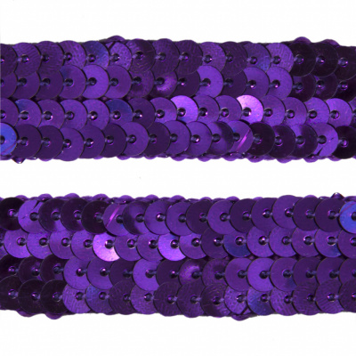 Тесьма с пайетками 12, шир. 20 мм/уп. 25+/-1 м, цвет фиолет - купить в Краснодаре. Цена: 786.13 руб.