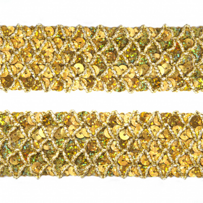 Тесьма с пайетками D16, шир. 35 мм/уп. 25+/-1 м, цвет золото - купить в Краснодаре. Цена: 1 281.60 руб.