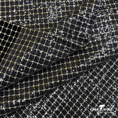 Ткань костюмная с пайетками, 100%полиэстр, 460+/-10 гр/м2, 150см #309 - цв. чёрный - купить в Краснодаре. Цена 1 203.93 руб.