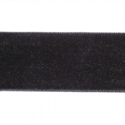 Лента бархатная нейлон, шир.25 мм, (упак. 45,7м), цв.03-черный - купить в Краснодаре. Цена: 800.84 руб.