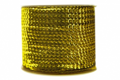Пайетки "ОмТекс" на нитях, SILVER-BASE, 6 мм С / упак.73+/-1м, цв. 7 - св.золото - купить в Краснодаре. Цена: 468.37 руб.