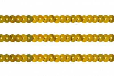 Пайетки "ОмТекс" на нитях, SILVER SHINING, 6 мм F / упак.91+/-1м, цв. 48 - золото - купить в Краснодаре. Цена: 356.19 руб.