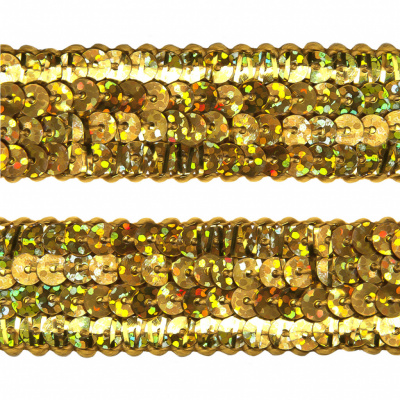 Тесьма с пайетками D16, шир. 20 мм/уп. 25+/-1 м, цвет золото - купить в Краснодаре. Цена: 786.13 руб.